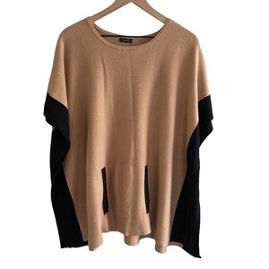 Talbots Tan/Black Colorblock Poncho Sweater OS Knit Pullover Cape Layering